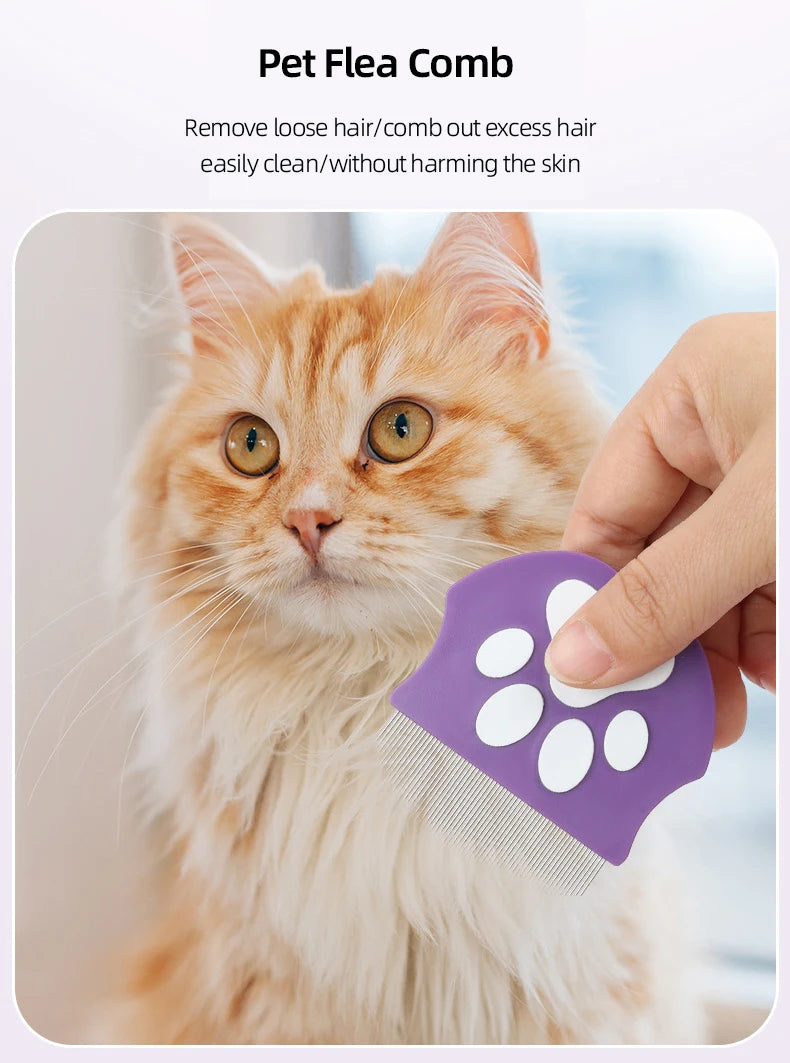 Pet Grooming Flea Comb – Fine-Tooth Detangling Brush for Cats & Dogs, Face & Body Use