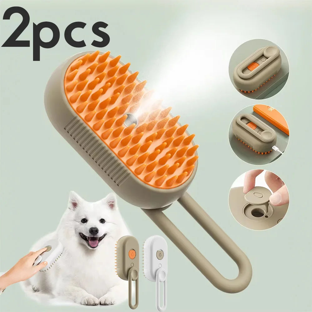 Steam Grooming Brush - 3-in-1 Pet Hair Remover & Massage Comb
