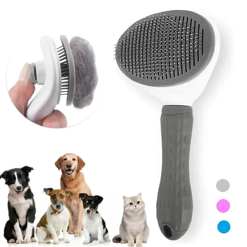 Self-Cleaning Pet Brush - Stainless Steel Slicker Brush for Dogs & Cats Hair Removal