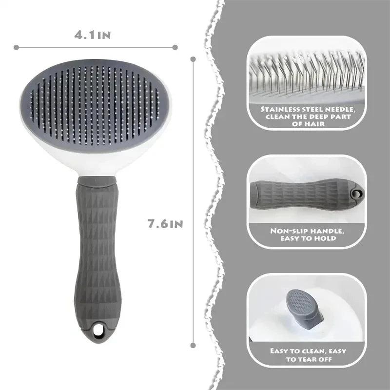Self-Cleaning Pet Brush - Stainless Steel Slicker Brush for Dogs & Cats Hair Removal