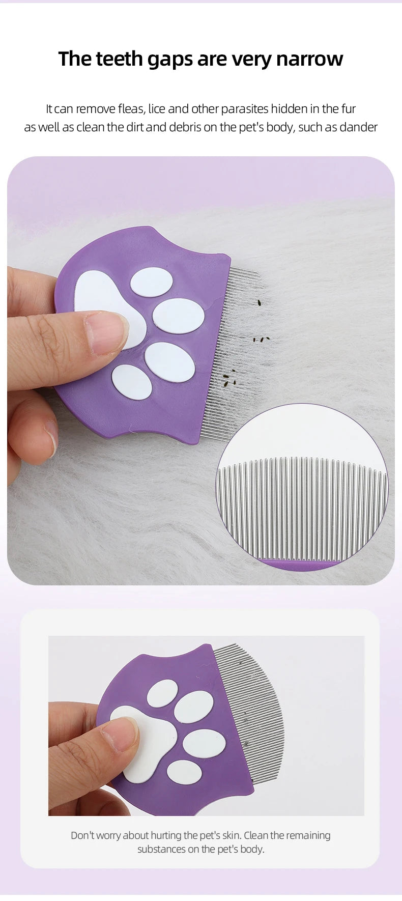 Pet Grooming Flea Comb – Fine-Tooth Detangling Brush for Cats & Dogs, Face & Body Use