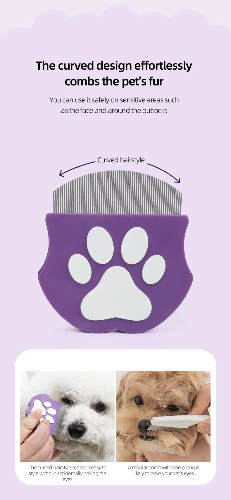 Pet Grooming Flea Comb – Fine-Tooth Detangling Brush for Cats & Dogs, Face & Body Use