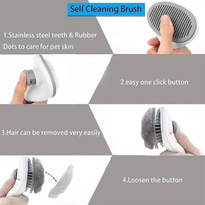 Self-Cleaning Pet Brush - Stainless Steel Slicker Brush for Dogs & Cats Hair Removal