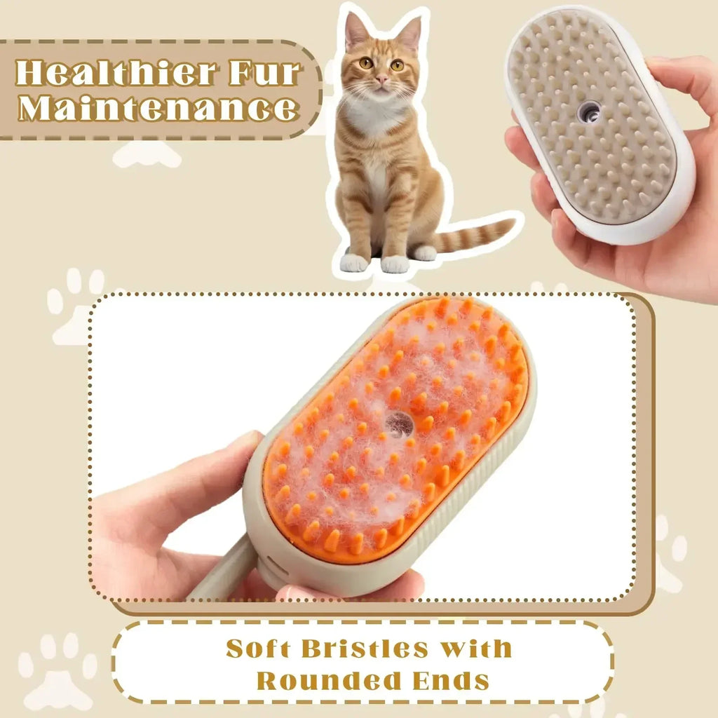 Steam Grooming Brush - 3-in-1 Pet Hair Remover & Massage Comb
