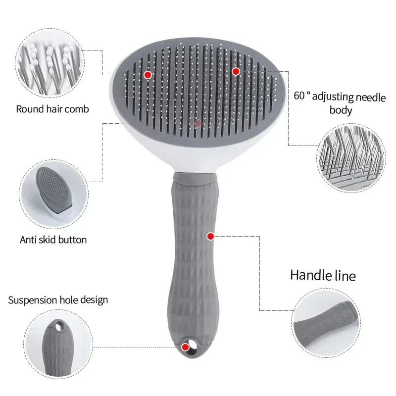 Self-Cleaning Pet Brush - Stainless Steel Slicker Brush for Dogs & Cats Hair Removal