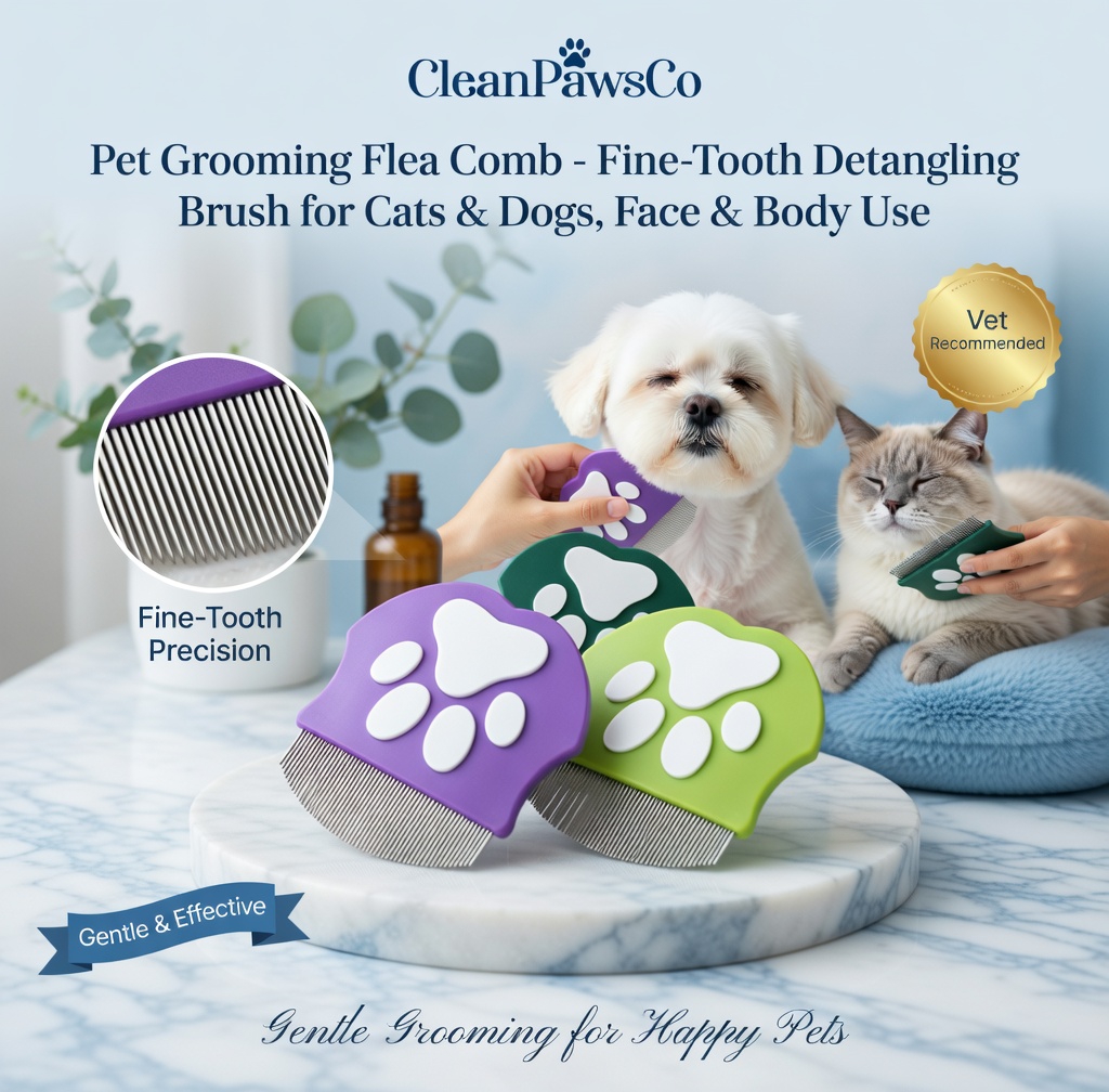 Pet Grooming Flea Comb – Fine-Tooth Detangling Brush for Cats & Dogs, Face & Body Use